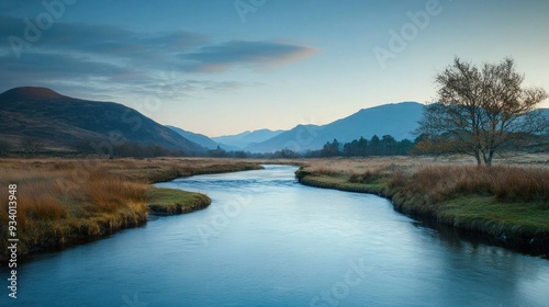 Serene River Winding Through Mountain Valley