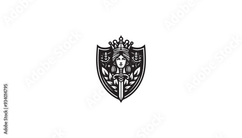 shield with queen and sowrd, vector of sports photo