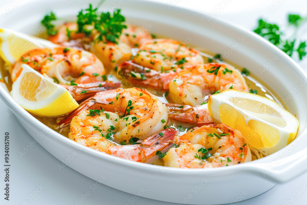 Shrimp in white wine sauce with lemon and parsley Shrimp in white wine sauce with lemon and parsley
