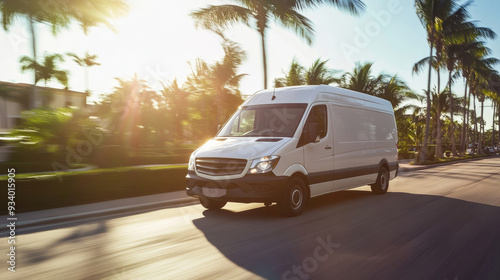 running footage of a Work van in Florida driving down the road.
