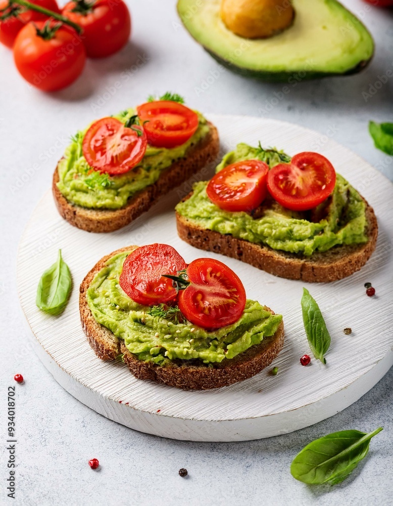 Vegan sandwich with avocado and tomatoes. Diet food. Copy Space Vegan sandwich with avocado and tomatoes. Diet food. Copy Space