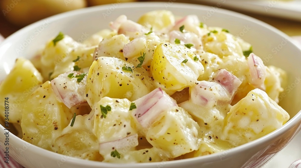 German national cuisine: potato salad in German. German national cuisine: potato salad in German.