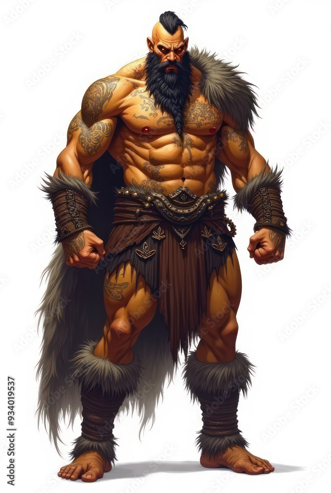 Fototapeta premium Barbarian of Dark Fantasy Realm , dark fantasy aesthetic, high-detail illustration, epic fantasy artwork, character concept art, rich color palette, dark and gritty style.