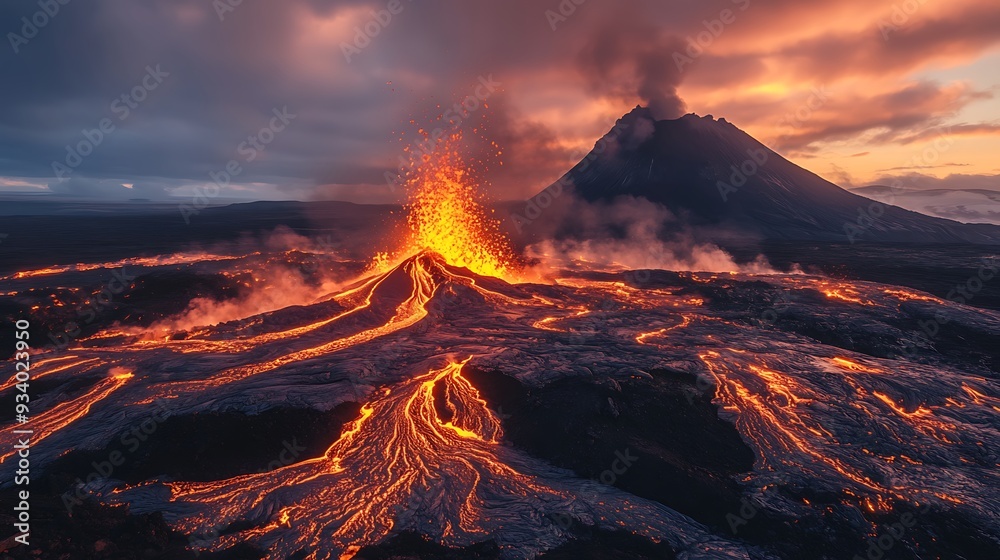 Erupting Volcano with Flowing Lava Erupting Volcano with Flowing Lava