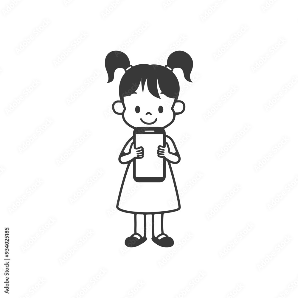 A girl with pigtails holding a smartphone A girl with pigtails holding a smartphone