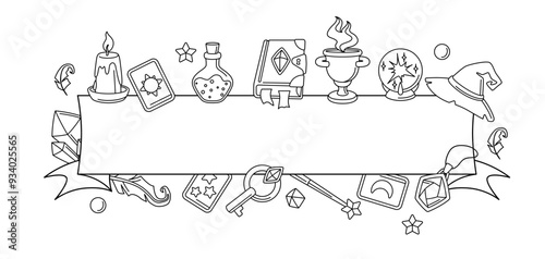 Background with magic items. Witchcraft alchemy mystery elements.