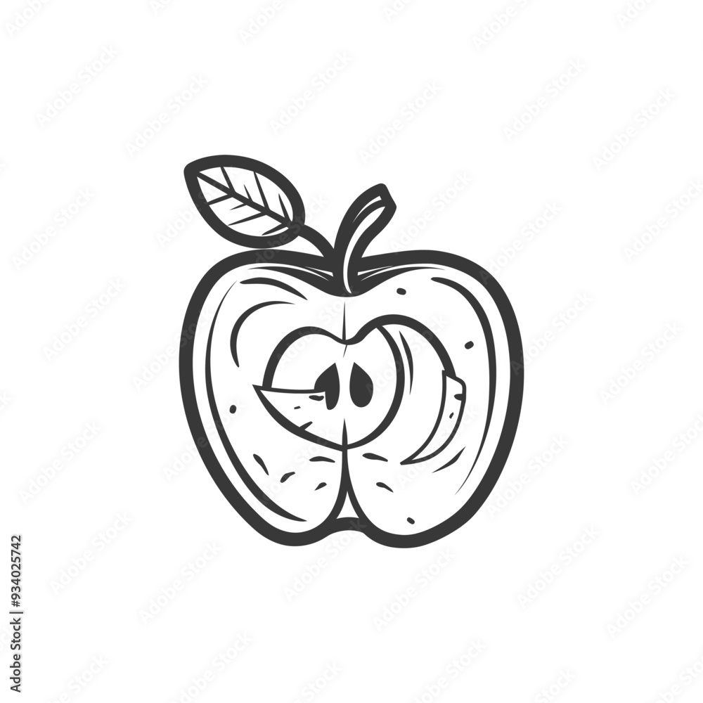 Obraz premium A Hand Drawn Sketch of a Sliced Apple with a Leaf