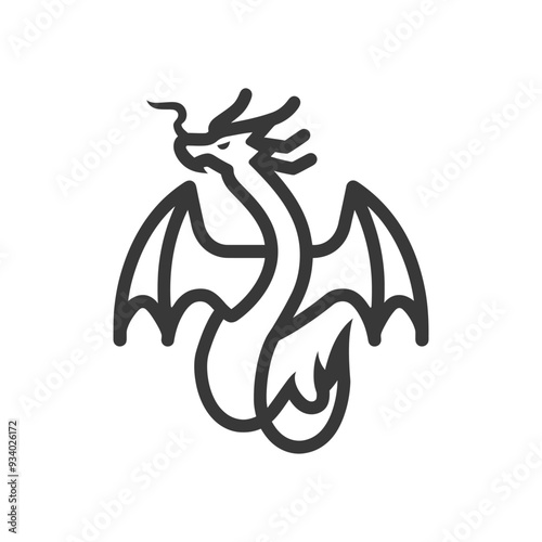 A Line Art Illustration of a Dragon with Wings and a Tail