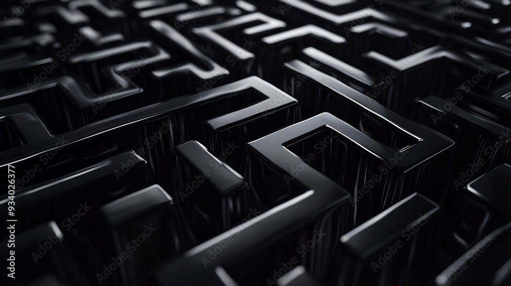 Abstract Black Labyrinth: A 3D Rendered Maze Abstract Black Labyrinth: A 3D Rendered Maze