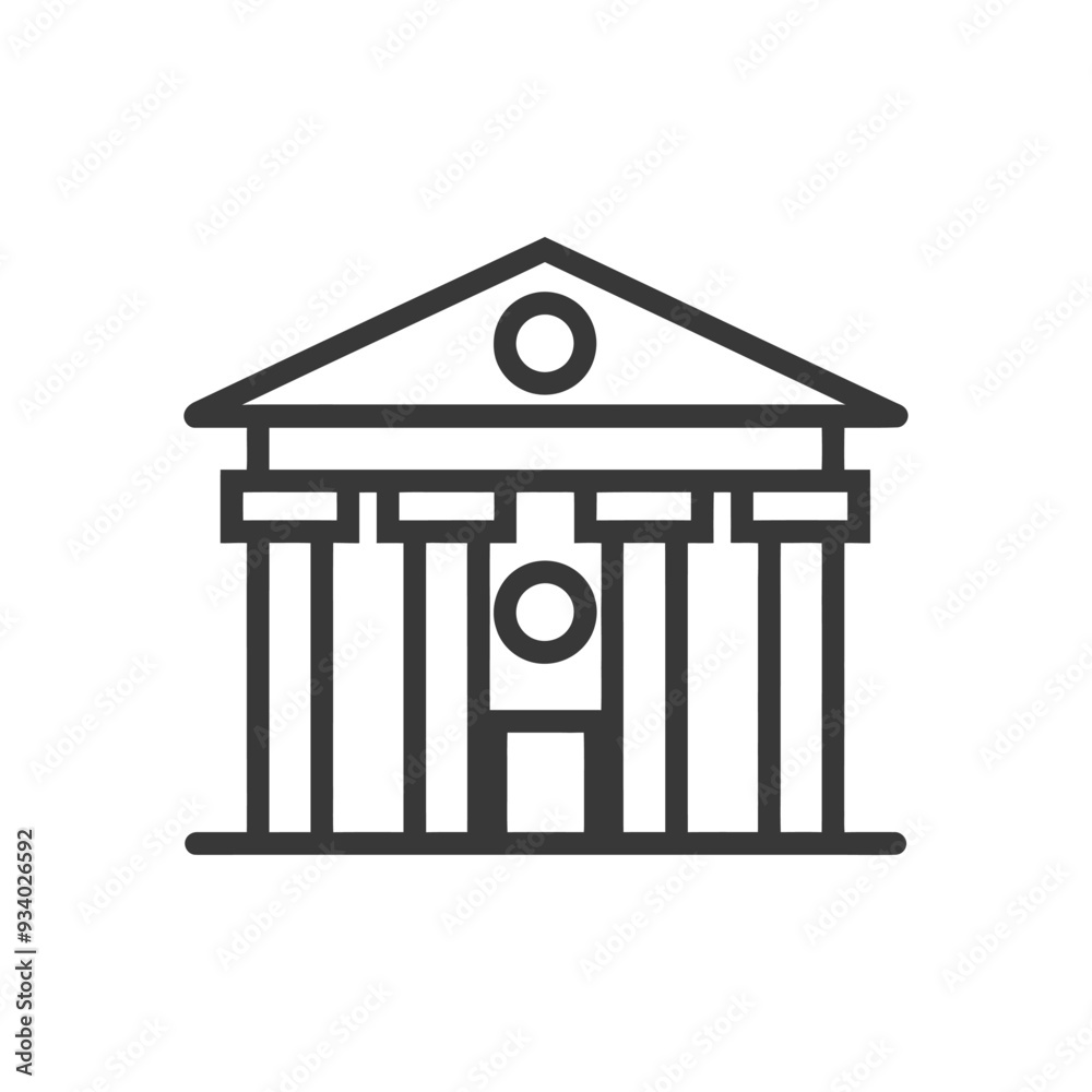 A Line Drawing of a Classic Building with Columns and a Rounded Roof