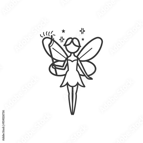 A Line Drawing of a Fairy with Wings and a Wand