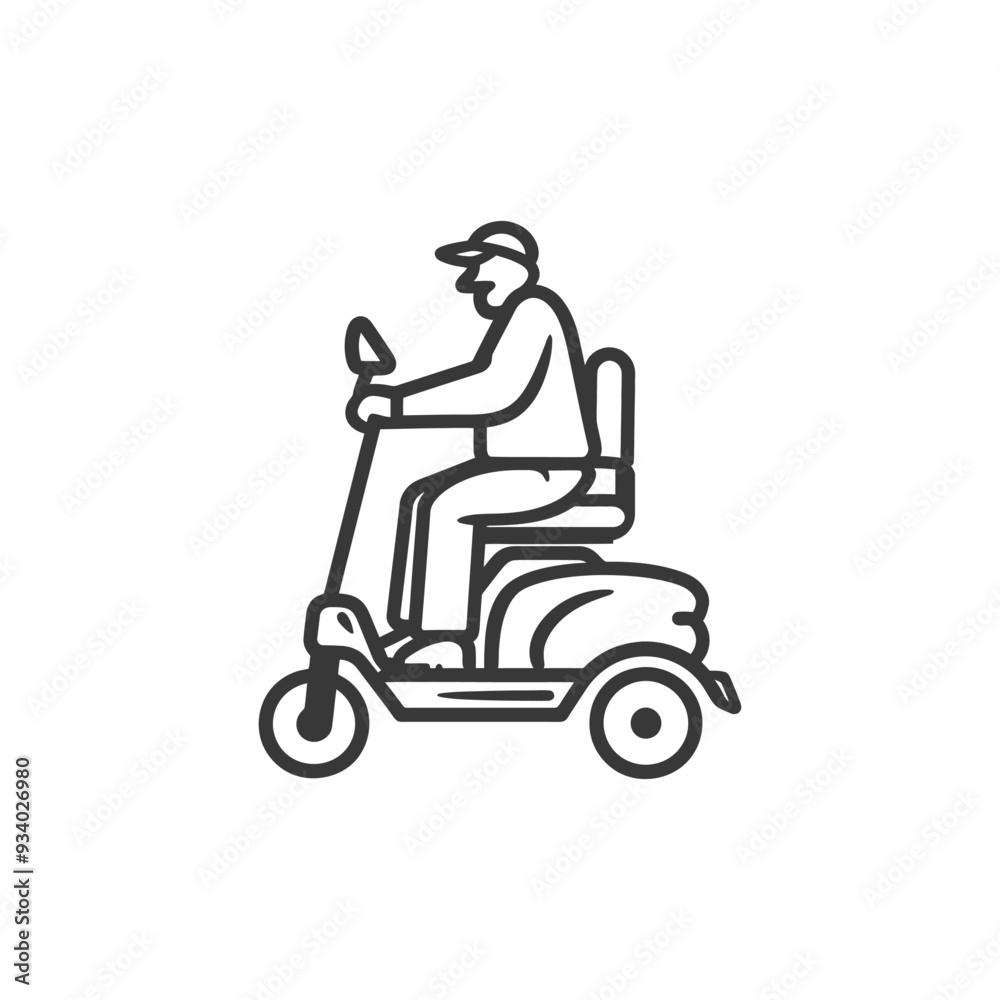 A line drawing of a person driving a mobility scooter A line drawing of a person driving a mobility scooter