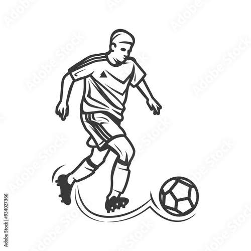 A Line Drawing of a Soccer Player Dribbleing the Ball
