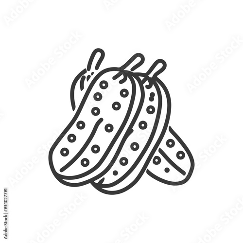 A line drawing of three whole dill pickles