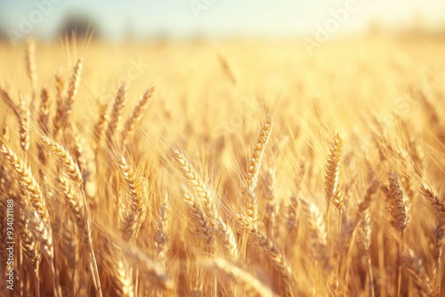 A serene, golden wheat field basking in sunlight, creating a peaceful and warm atmosphere.