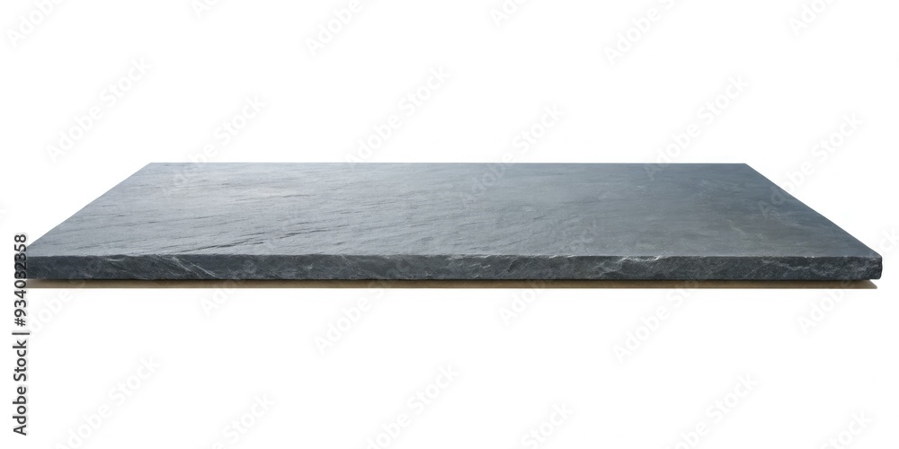 Grey slate stone countertop's edge with blank space for product display, isolated on a white background with a clipping path, perfect for showcasing products or designs. Grey slate stone countertop's edge with blank space for product display, isolated on a white background with a clipping path, perfect for showcasing products or designs.
