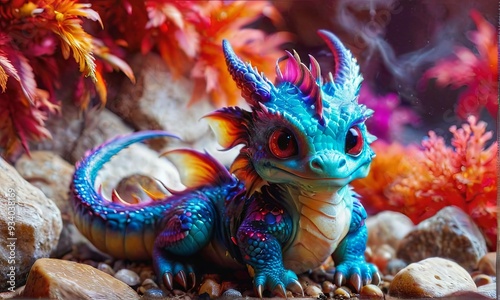 Baby Blue Dragon with in Forest