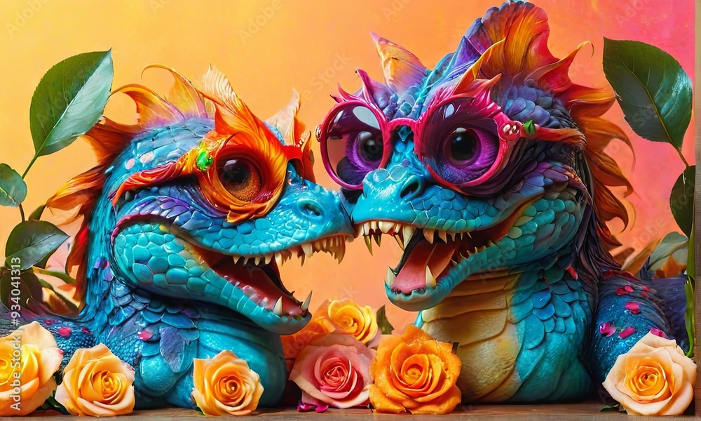 Adorable Baby Dragon Twins with Flower Adorable Baby Dragon Twins with Flower