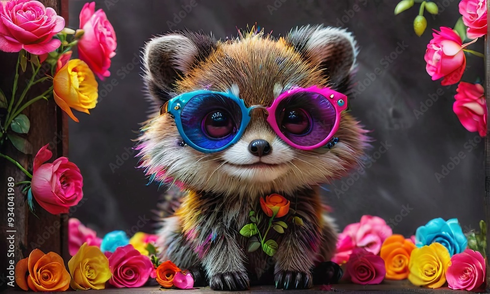 Obraz premium Cute Raccoon with Glasses