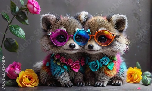 Adorable Raccoon Twins with Glasses
