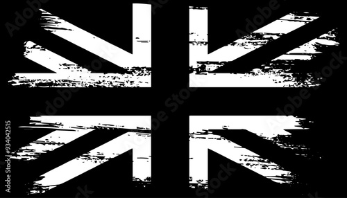 Black and white monochrome Great Britain UK flag Grunge splash texture emblem icon