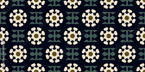 Flowers snowflakes pattern cute simple background. Charming geometric motives beautiful small white flowers decorative banner. Stylish textile fabric swatch. Easy to recolor all over print block.