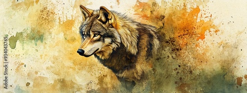 Watercolor depiction of a striking wild wolf photo