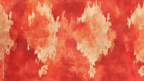 Red Retro Ikat Orange Textile Pattern Batik Brush Strokes Coral Tie Dye Effect Geometric Ikat Design Watercolor Geometric Motif Red Jacquard Weaving photo