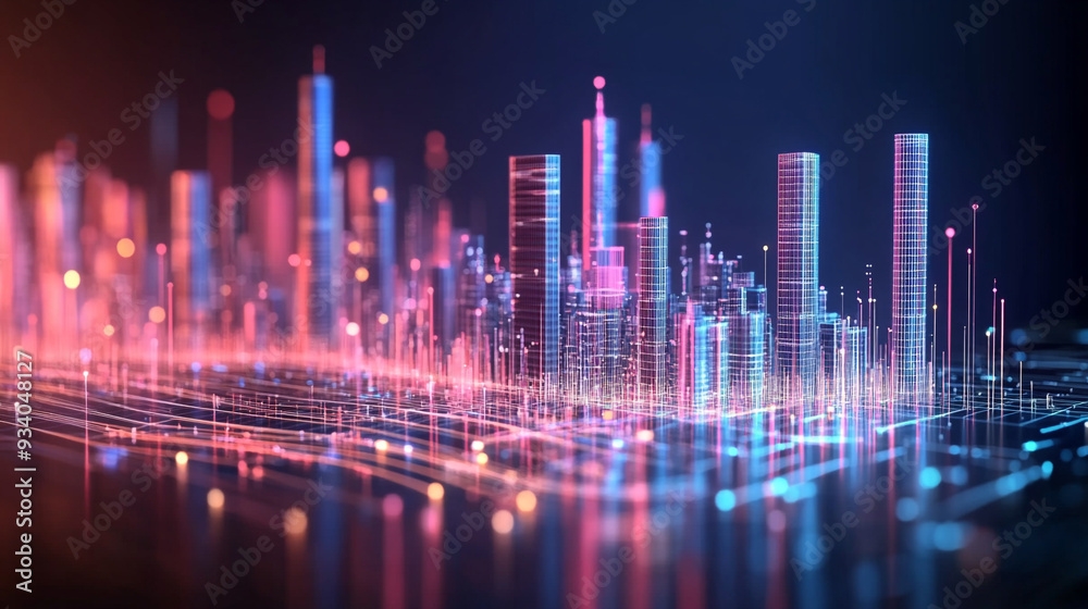Smart city and abstract line and dot connect with gradient line design , big data connection technology concept. 3d render. Smart city and abstract line and dot connect with gradient line design , big data connection technology concept. 3d render.