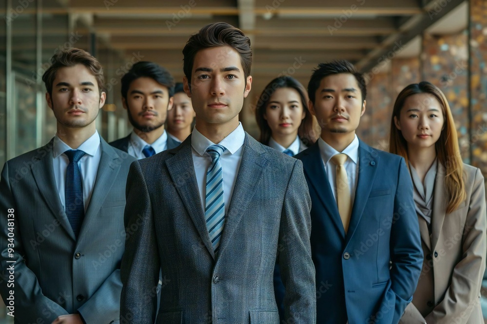 team of executives standing in a line, representing a clear hierarchy within a business organization. team of executives standing in a line, representing a clear hierarchy within a business organization.