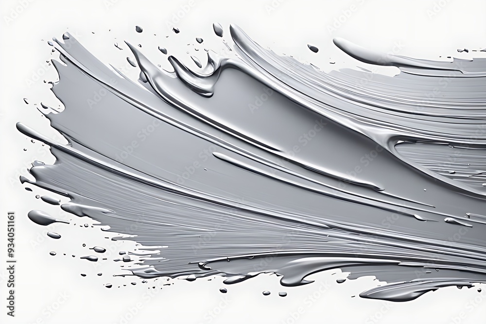 Abstract silver paint brushstroke isolated on white background ...