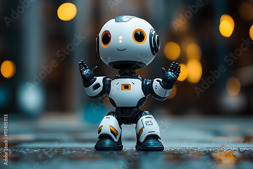 Friendly white robot waving