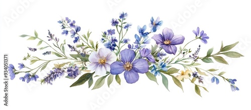 Small bouquet of watercolor wildflowers in shades of violet and featuring veronica