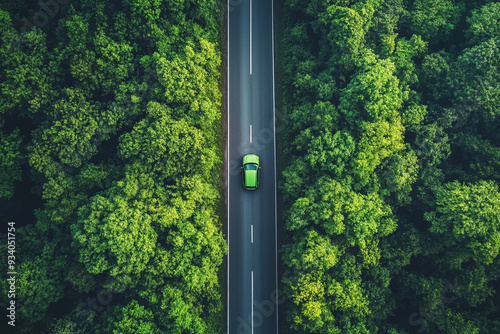 green car on forest road 