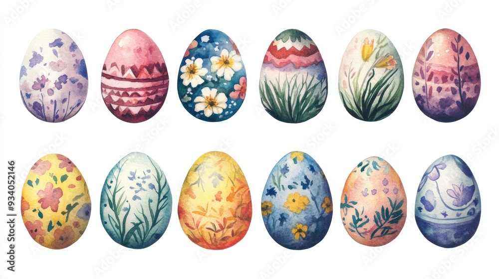 Watercolor collection of Easter eggs Watercolor collection of Easter eggs