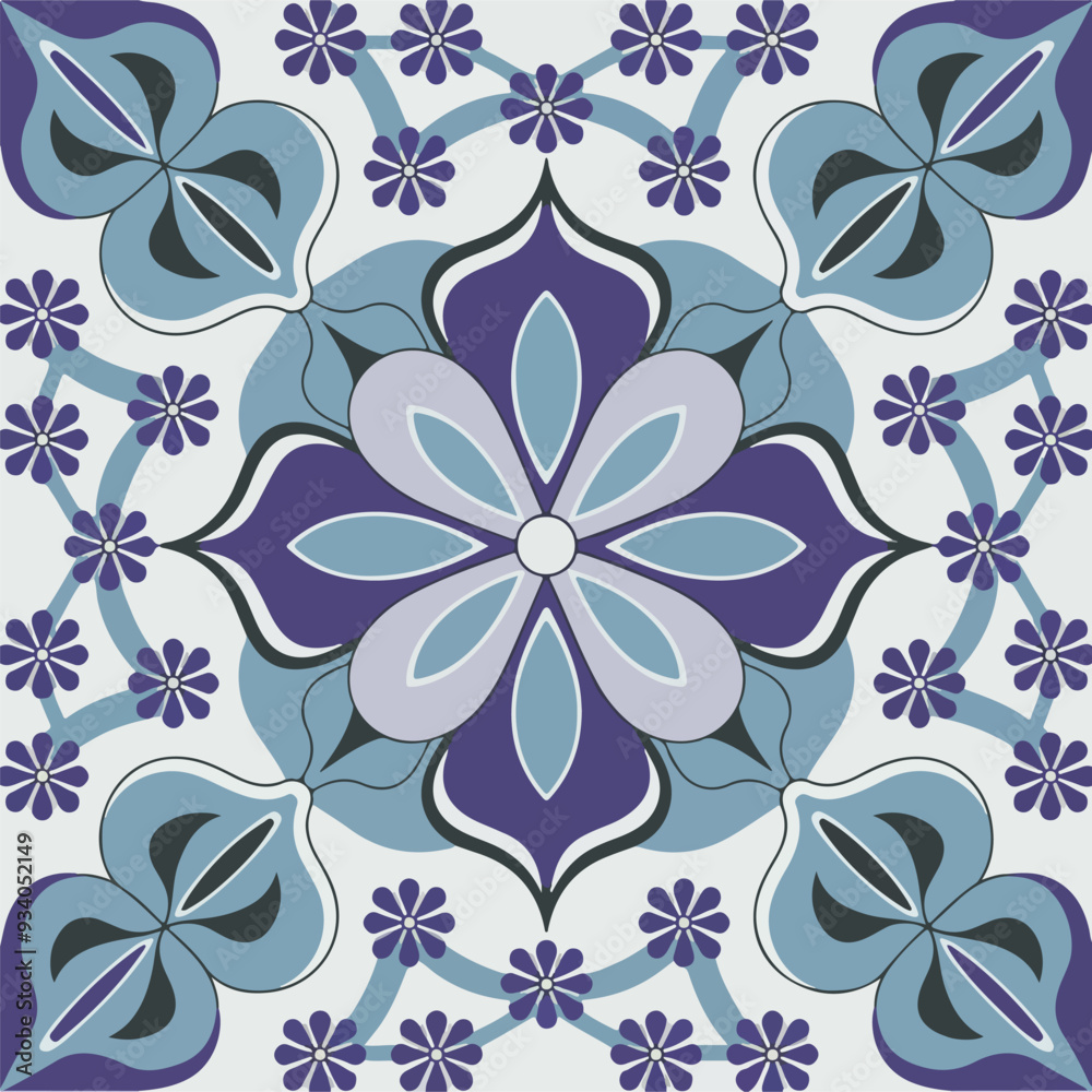 Seamless pattern of a colorful tiles with a flower design Seamless pattern of a colorful tiles with a flower design