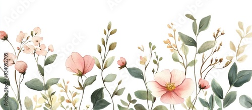 Vintage floral watercolor illustration featuring natural botanical elements on a white background