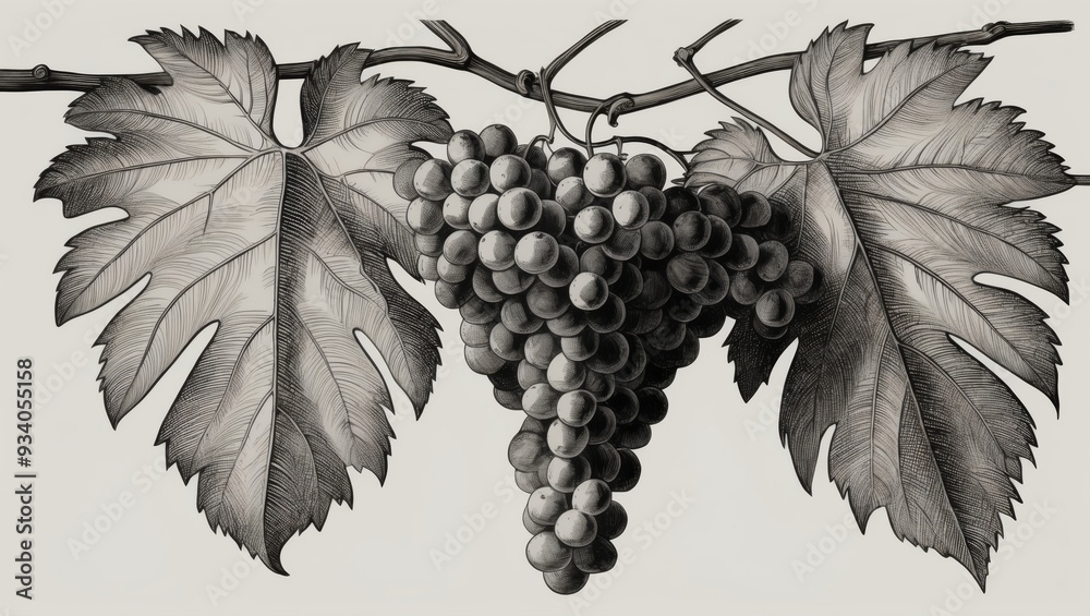 Fototapeta premium Vintage engraving of grapevine