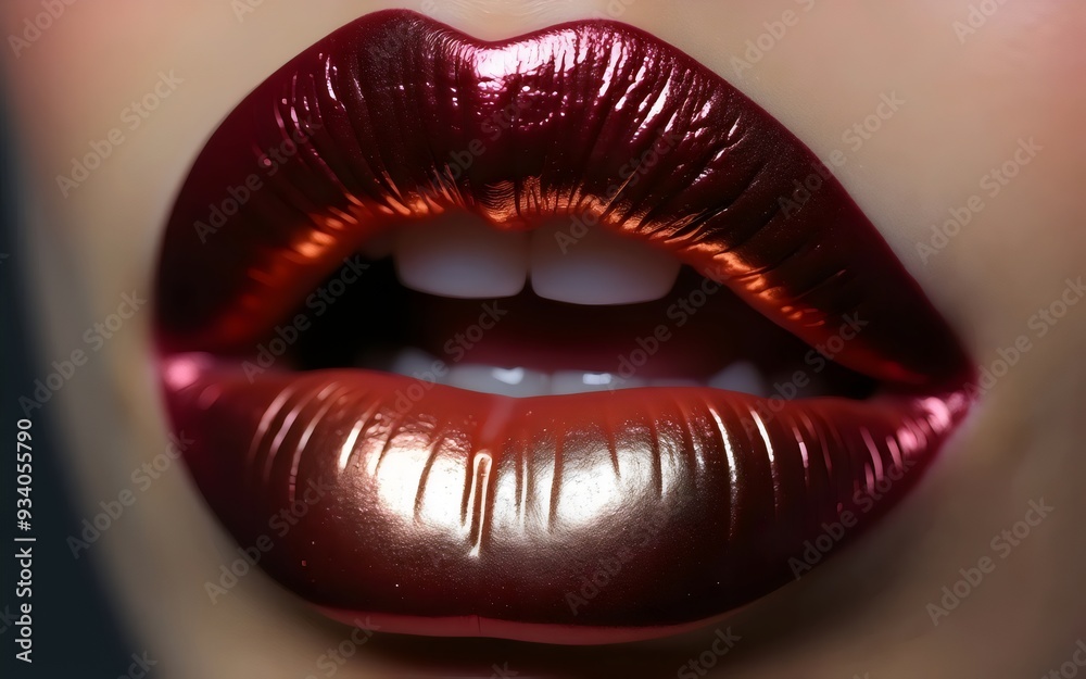 Obraz premium Burgundy red and rose gold lips close-up