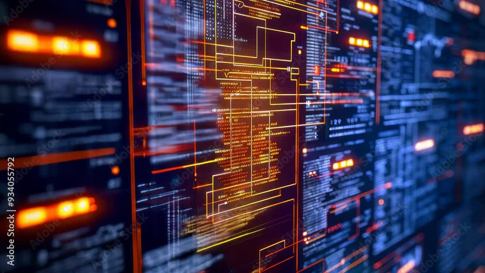 Coding Session: Advanced Programming Layout UI with Neon Glowing Elements for Software Development