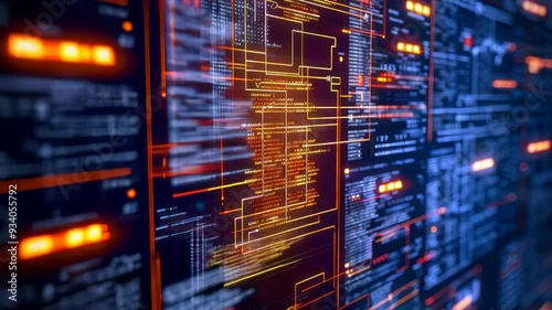 Coding Session: Advanced Programming Layout UI with Neon Glowing Elements for Software Development