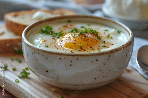 Delicious Baked Egg with Herbs and Toast