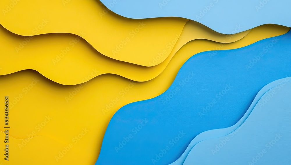 Minimalist Yellow and Blue Background with Paper-Cut Shapes. AI generated illustration Minimalist Yellow and Blue Background with Paper-Cut Shapes. AI generated illustration