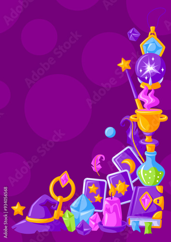 Background with magic items. Witchcraft alchemy mystery elements.