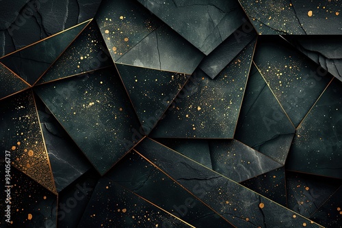 Abstract geometric pattern of black and gold.