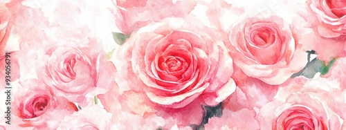 Pink rose flowers watercolor illustration greeting card design