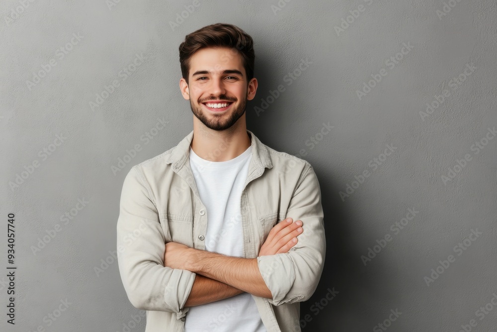Smiling Man Against Gray Wall Smiling Man Against Gray Wall