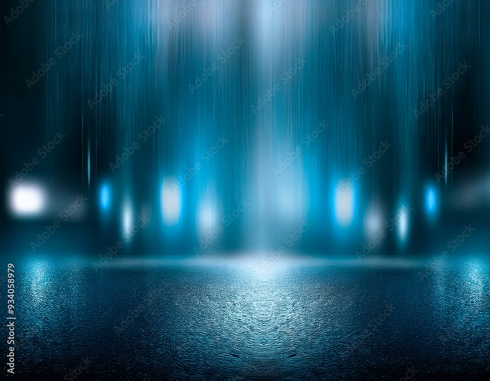 Fototapeta premium Neon Cityscape Wet Asphalt with Blurred Light Effects at Night