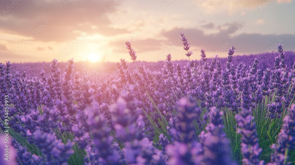 Naklejka premium Sunset Over a Lavender Field