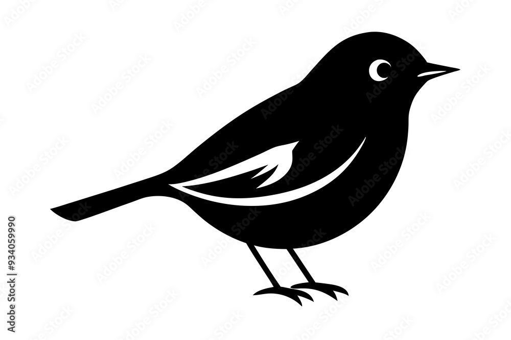 Fototapeta premium Black silhouette of robin bird logo style on a white background